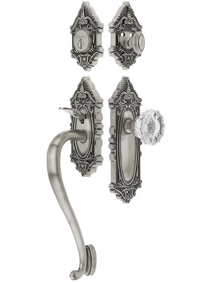 Grandeur Grande Victorian Thumblatch Entrance Set With Versailles Knob in Antique Pewter.